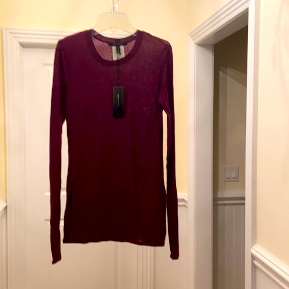 BCBG MAXAZRIA size L color Bordeaux sheer stretchy knit top